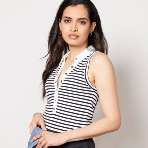 NWT Evereve Kenny Collar Henley Tank Stripe M - Picture 1 of 9